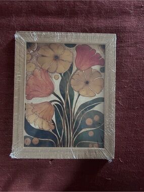 Framed Floral Art Print in Muted Yellow & Coral
